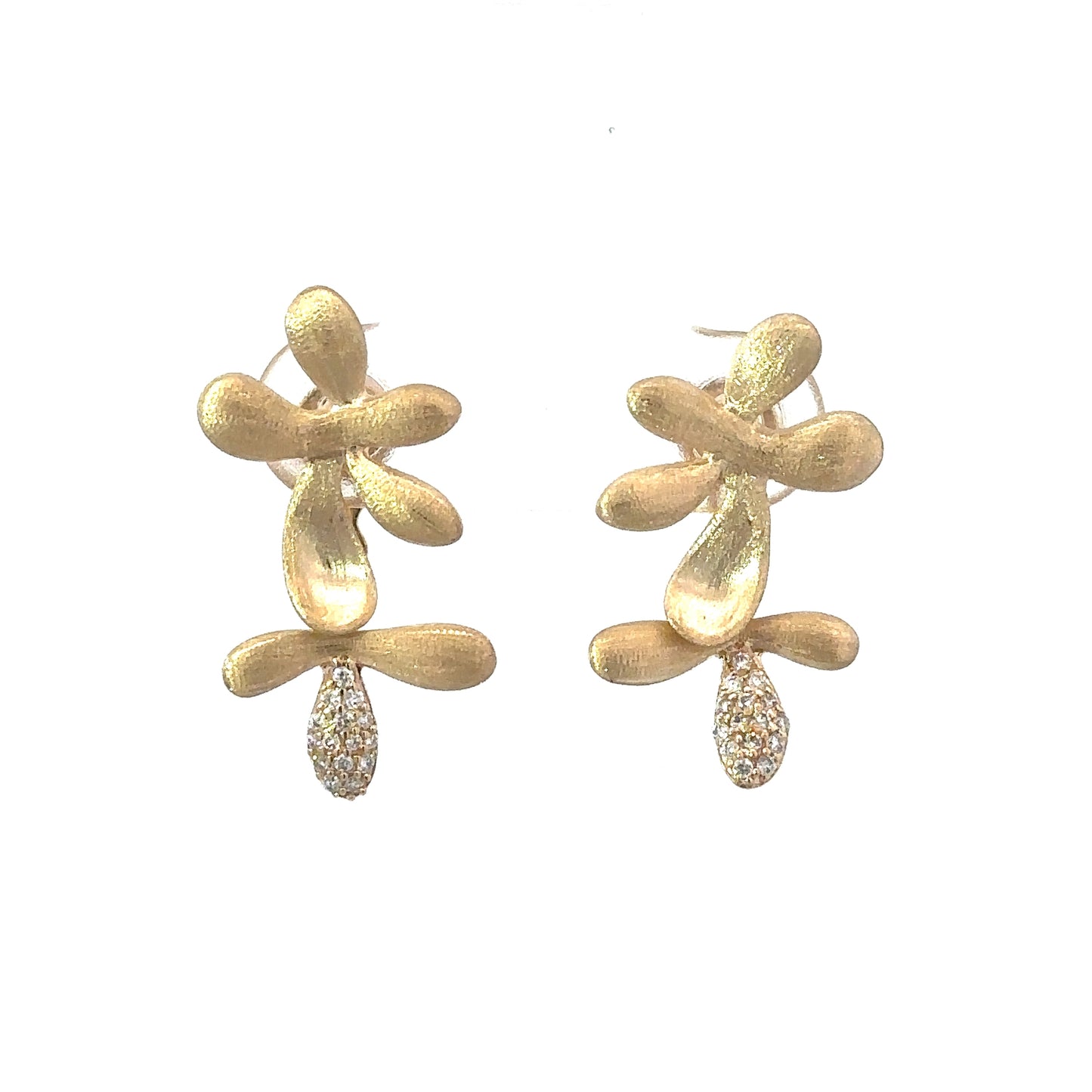 Brushed Yellow Gold Pansy Front Back Flower Earring