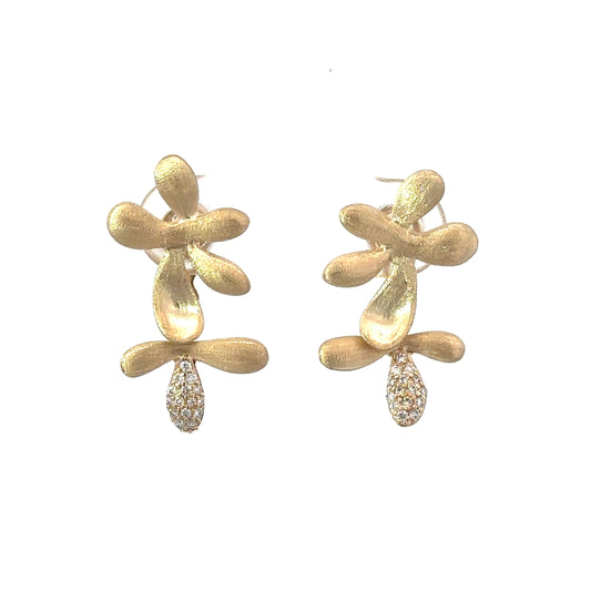 Brushed Yellow Gold Pansy Front Back Flower Earring