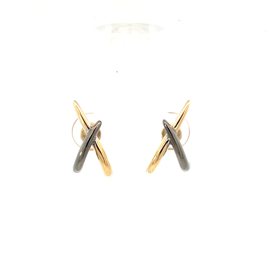 Yellow Gold and Gray Rhodium Criss Cross Studs