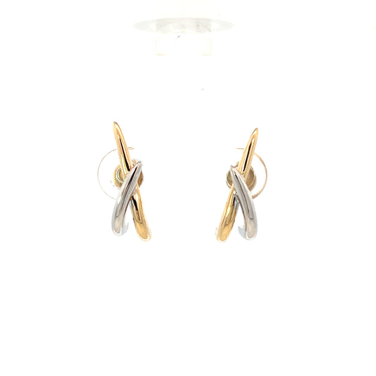 Yellow and White Gold Polished Criss Cross Studs