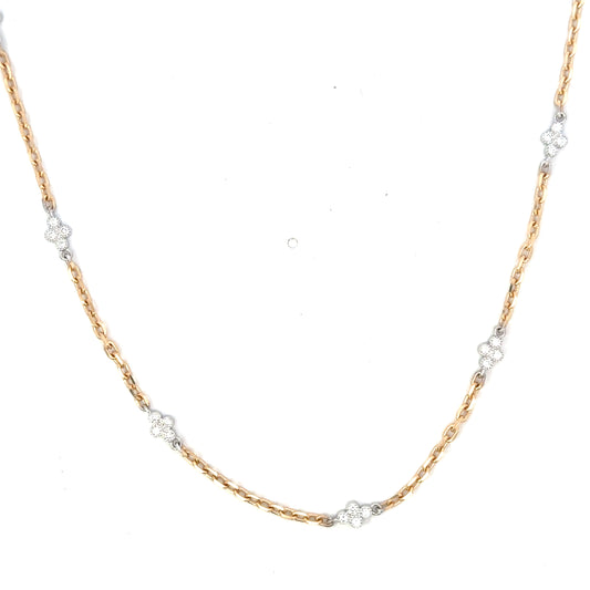 Yellow and White Gold Diamond Dot Cross Station Necklace