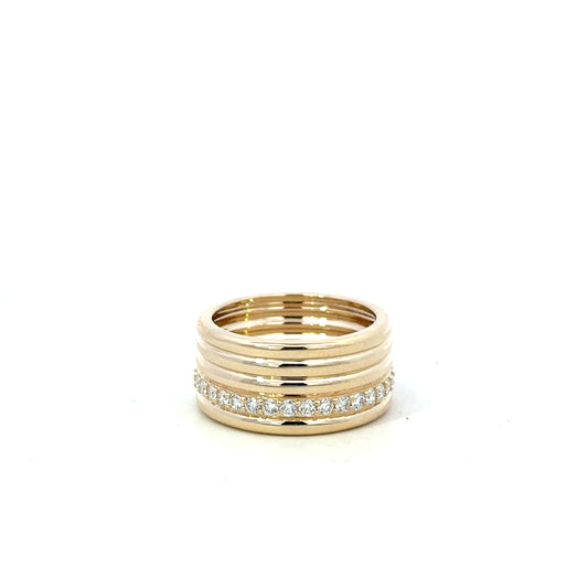 Yellow Gold Cylinder Ring with Single Row Diamonds