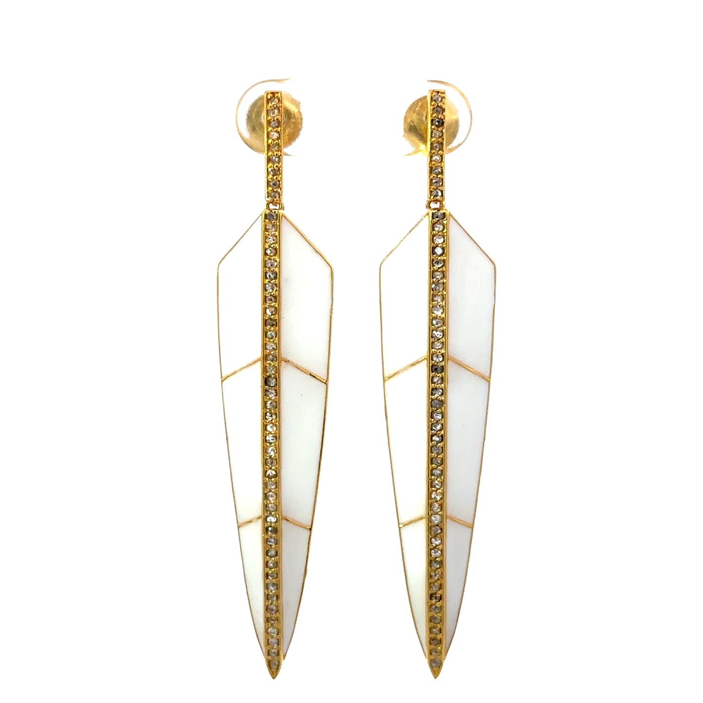 Vermeil Enamel Feather Earring with Pave Accents