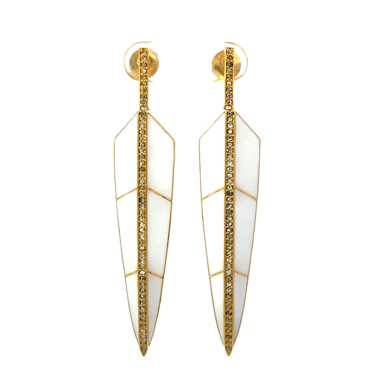 Vermeil Enamel Feather Earring with Pave Accents