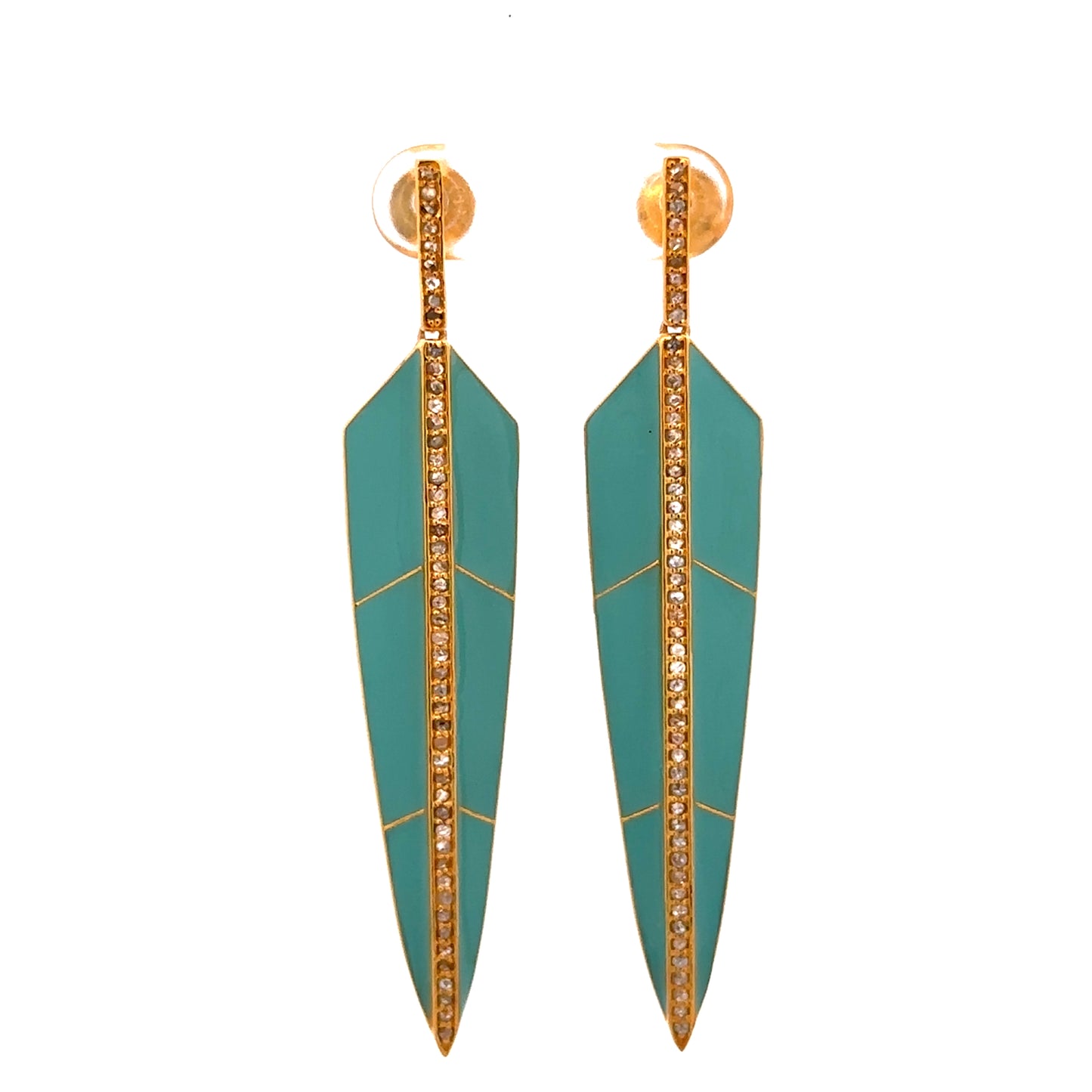 Vermeil Enamel Feather Earring with Pave Accents