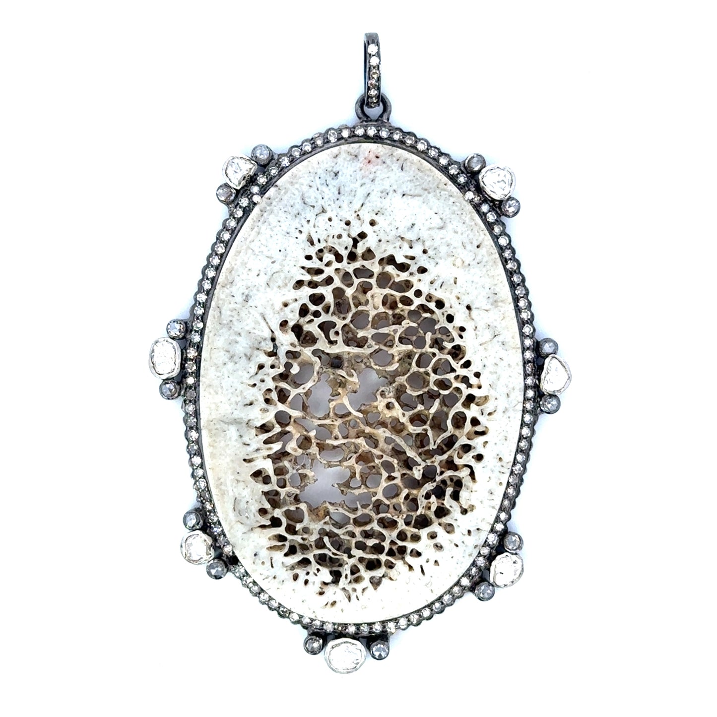 Sterling Silver Wooly Mammoth Bolo with Rose Cut Diamond Border