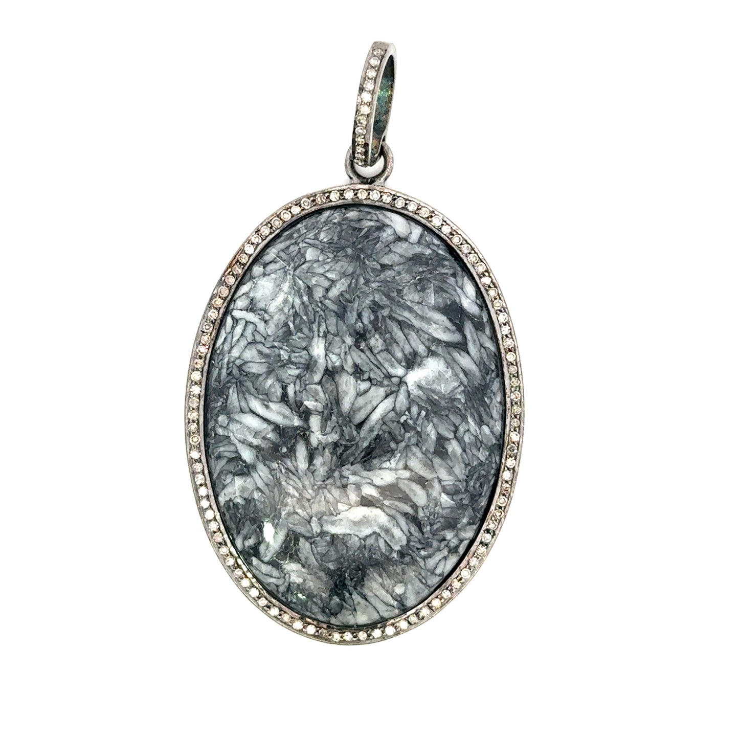 Sterling Oval Agate Bolo Tie with Pave Border
