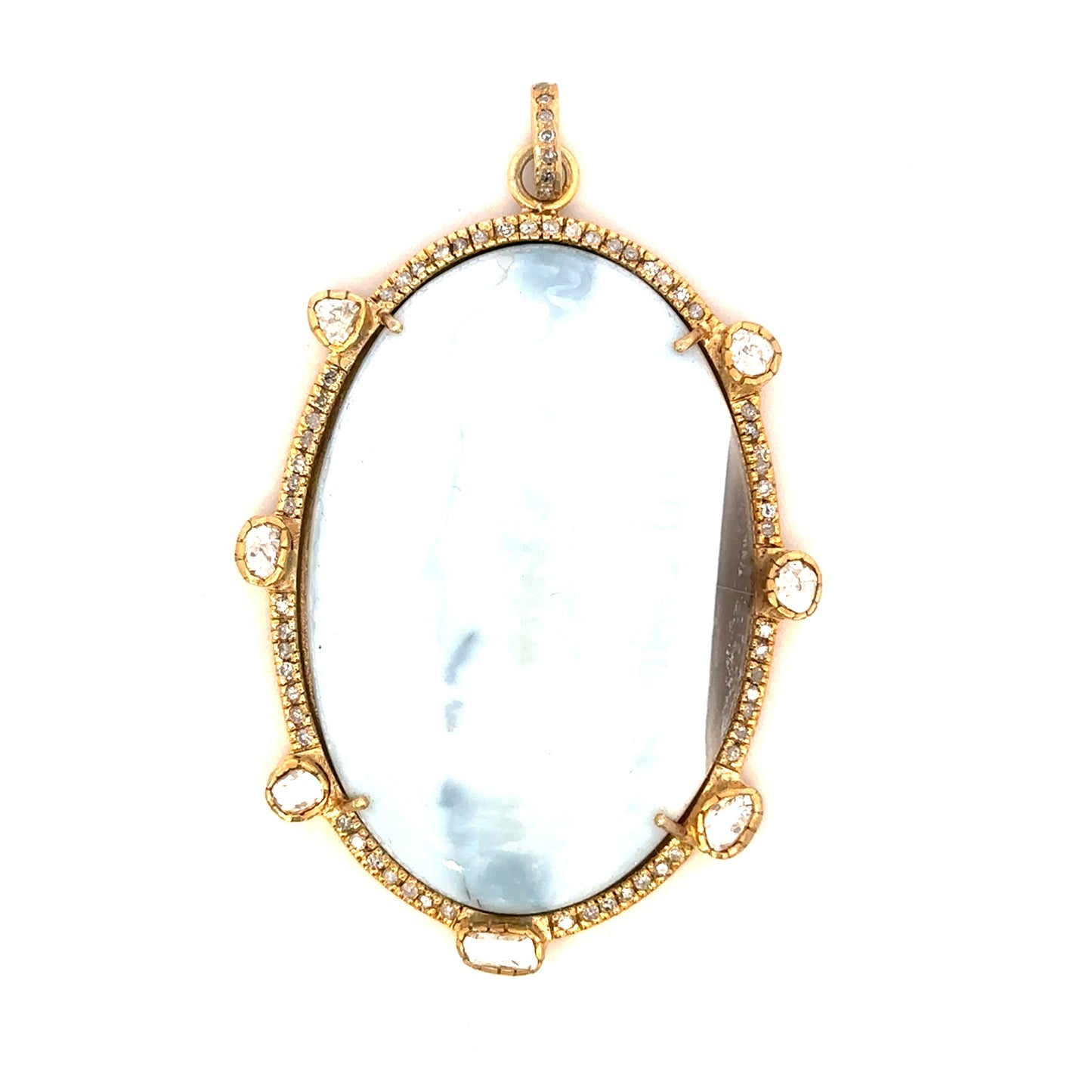 Vermeil Oval Larimar Bolo with Rose Cut Diamonds