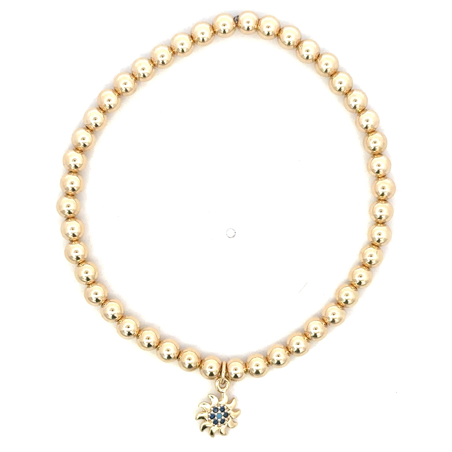 Gold Filled Bead Bracelet with Blue Crystal Swirl Charm