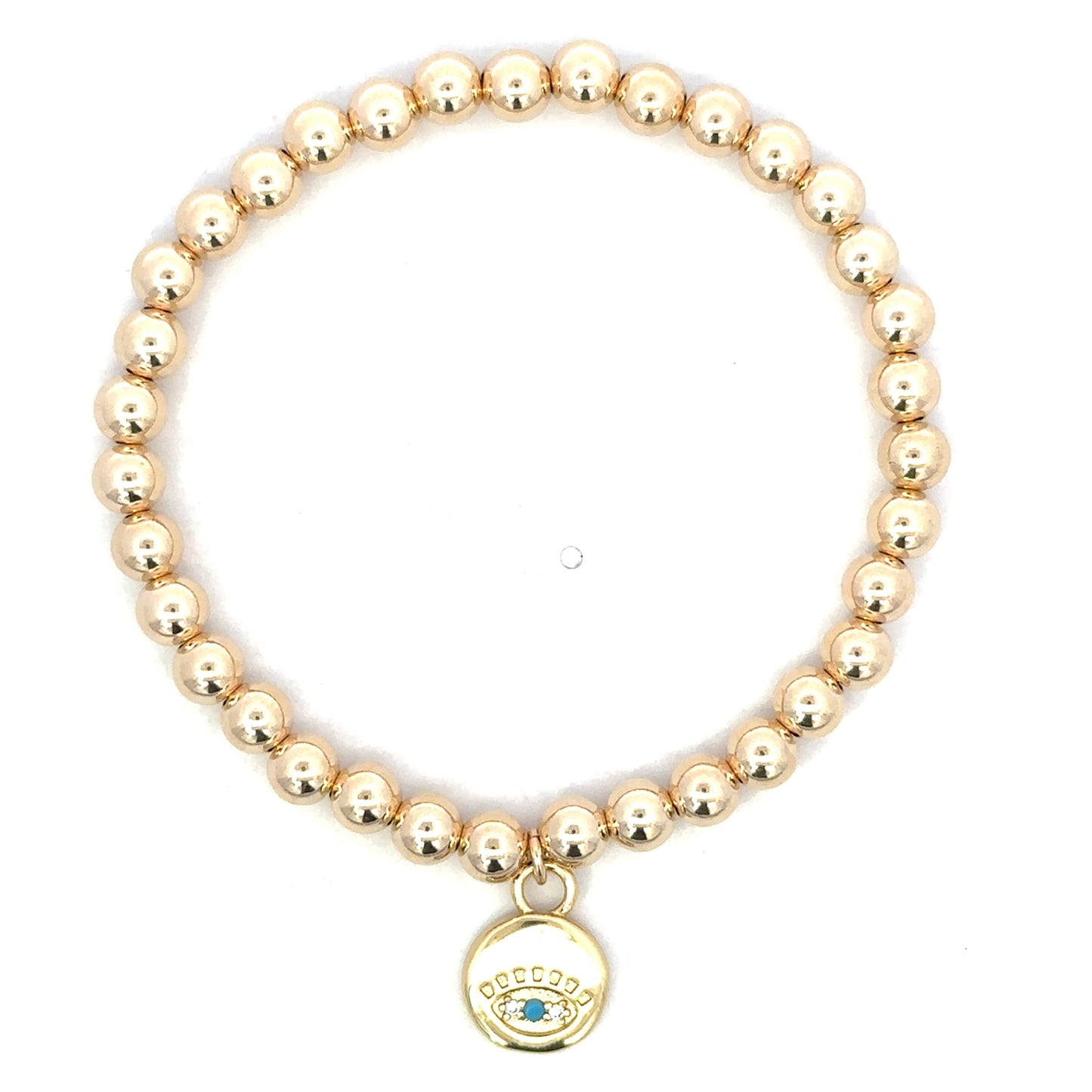 Gold Filled Bead Bracelet with Evil Eye Disc