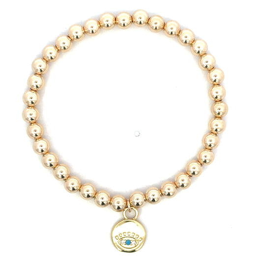 Gold Filled Bead Bracelet with Evil Eye Disc