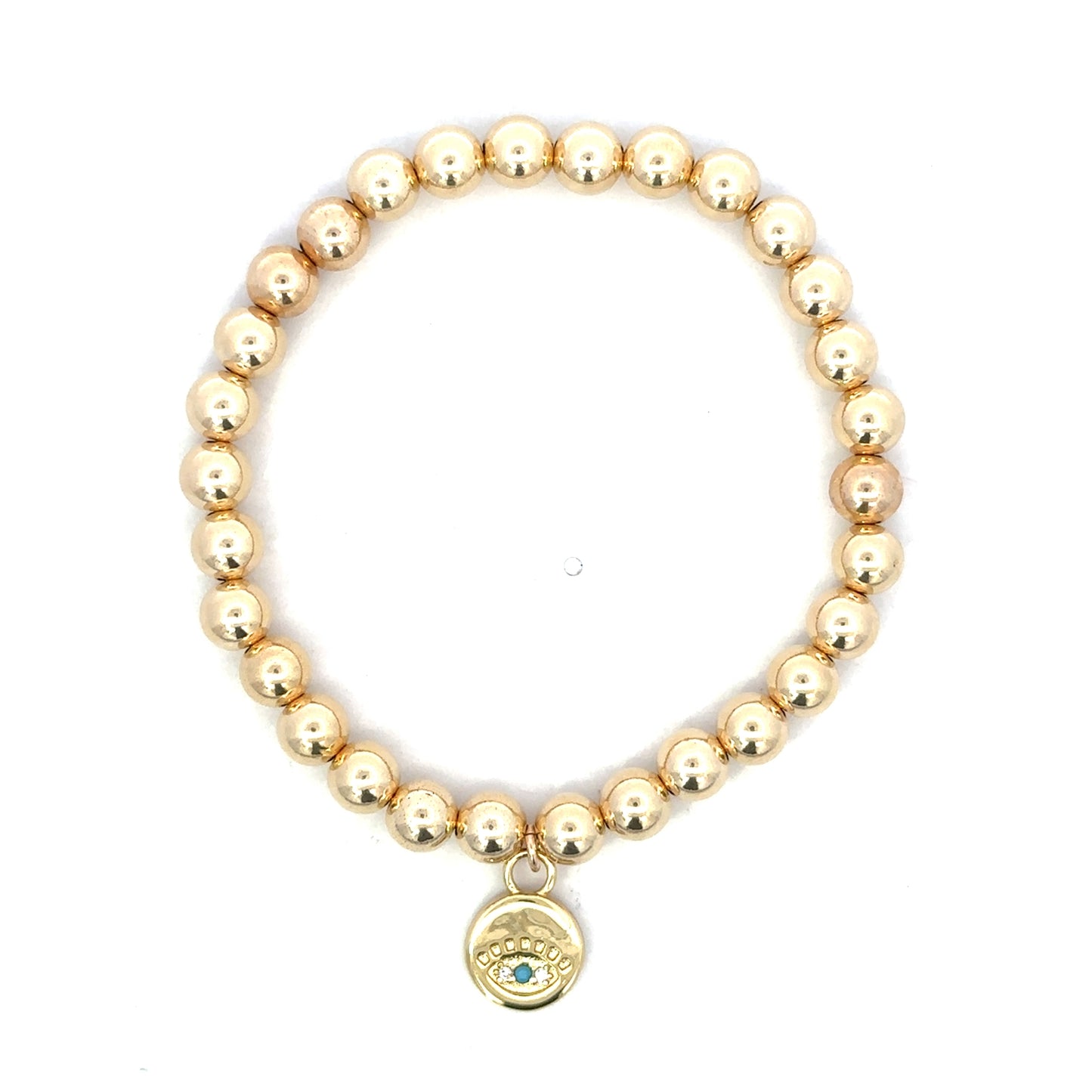 Gold Filled Bead Bracelet with Evil Eye Disc