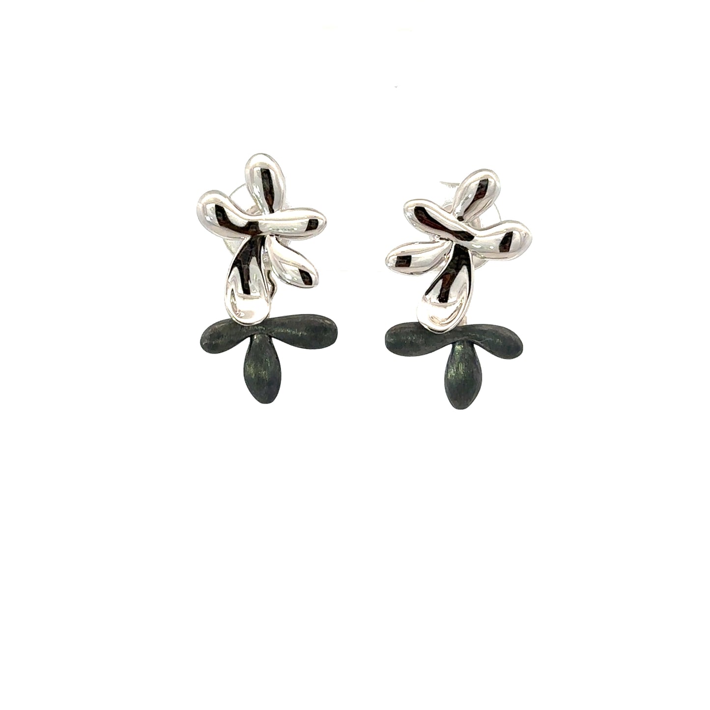 Unoxidized Sterling Silver Pansy Front Back Flower Earring
