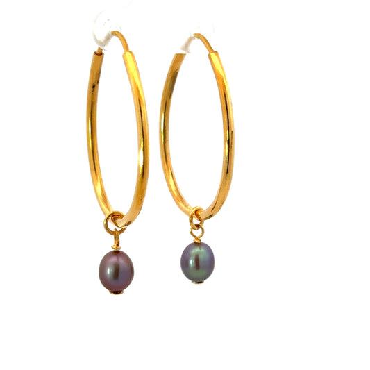 Gold Vermeil Oval Hoop with Pearl Drop