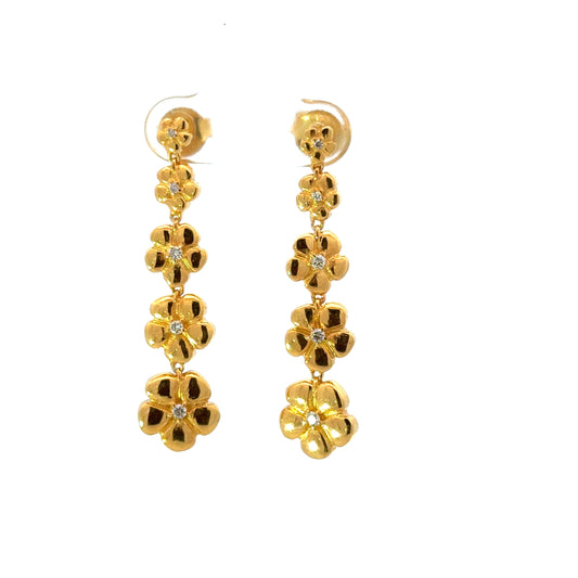Gold Vermeil Flower Drop Earrings with Diamond Accents