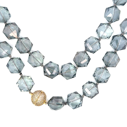 Denim Hand Knotted Crystal Necklace with Gold Plated Magnetic Clasp