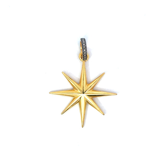 Polished Vermeil 8 Point Star Pendant with Sterling Pave Bail