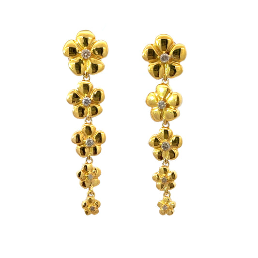 Gold Vermeil Descending Flower Drop Earrings with Diamond Accents
