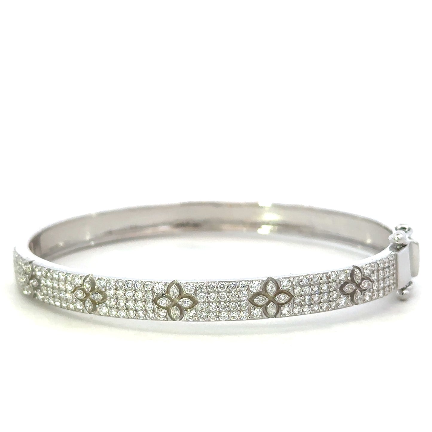 White Gold Pave Clover Bangle Bracelet