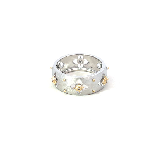 Unoxidized Brushed Sterling Ring with Yellow Gold Accents