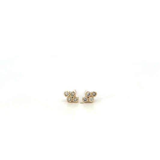 Yellow Gold Four Diamond Dot Cross Earring