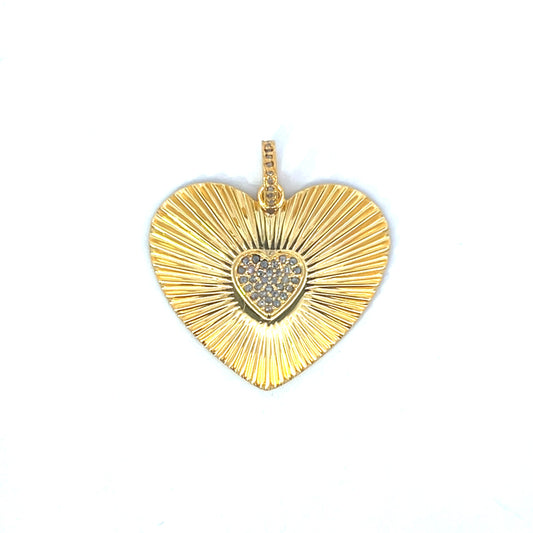 Large Vermeil Heart Pendant with Pave Center