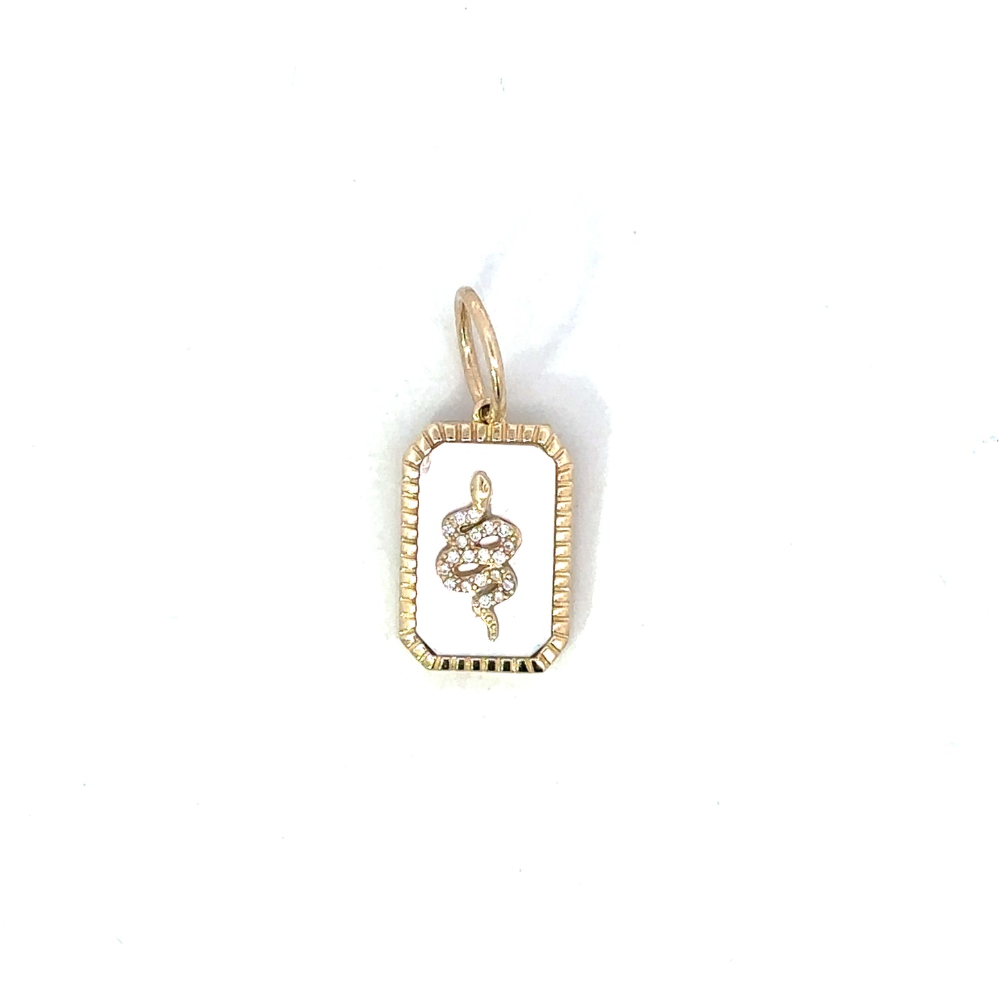 Yellow Gold Tiny MOP Snake Dog Tag Pendant