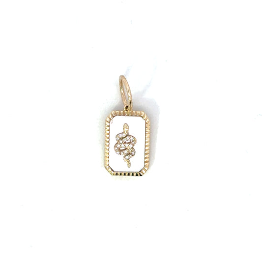 Yellow Gold Tiny MOP Snake Dog Tag Pendant