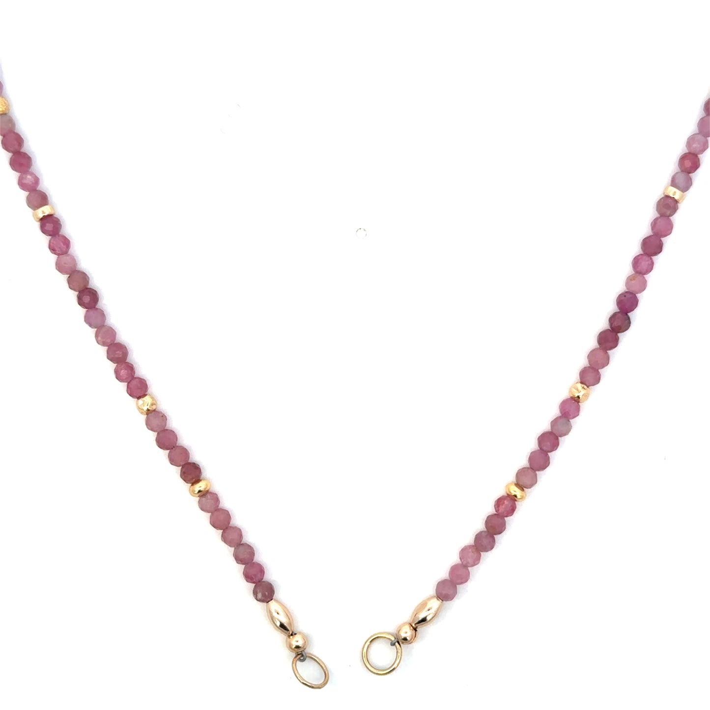 3mm Pink Tourmaline and GF Bead Open Bail Necklace