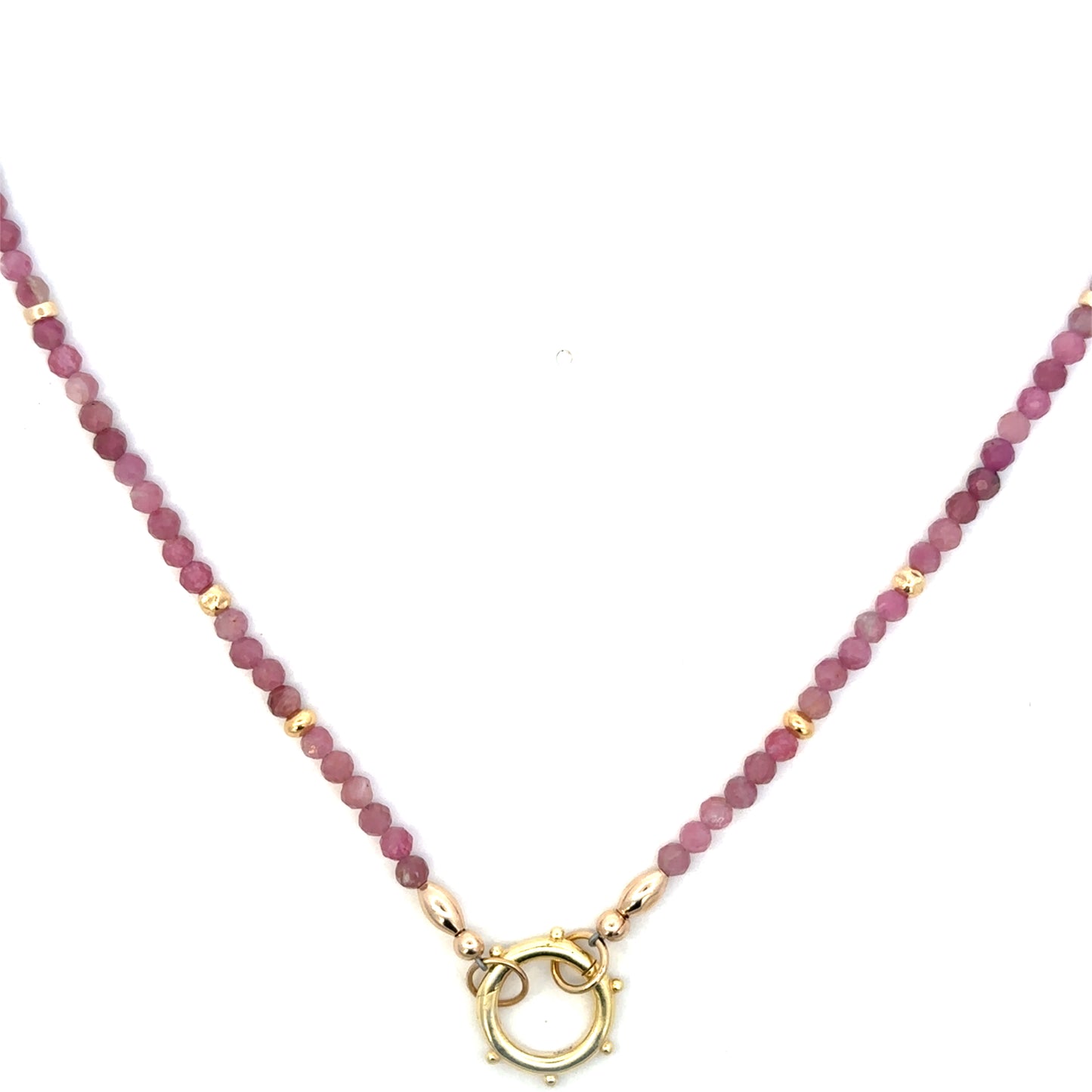 3mm Pink Tourmaline and GF Bead Open Bail Necklace