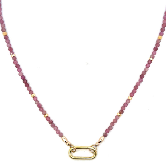 3mm Pink Tourmaline and GF Bead Open Bail Necklace