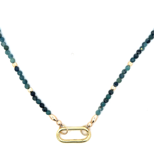 3mm Blue Tourmaline and GF Bead Open Bail Necklace