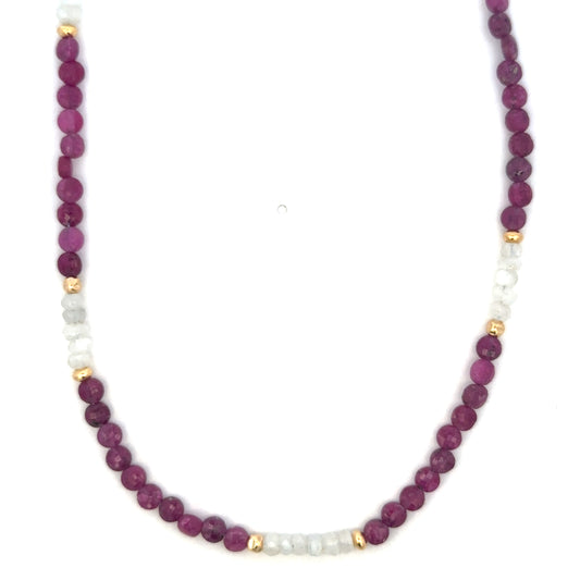 4mm Pink Tourmaline and Moonstone Alternating Necklace with GF Accents