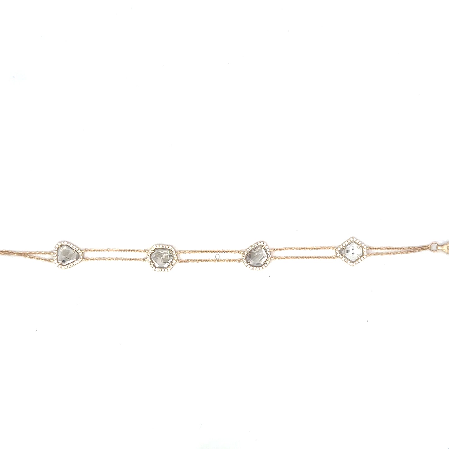 Yellow Gold Double Chain Sliced Diamond Bracelet