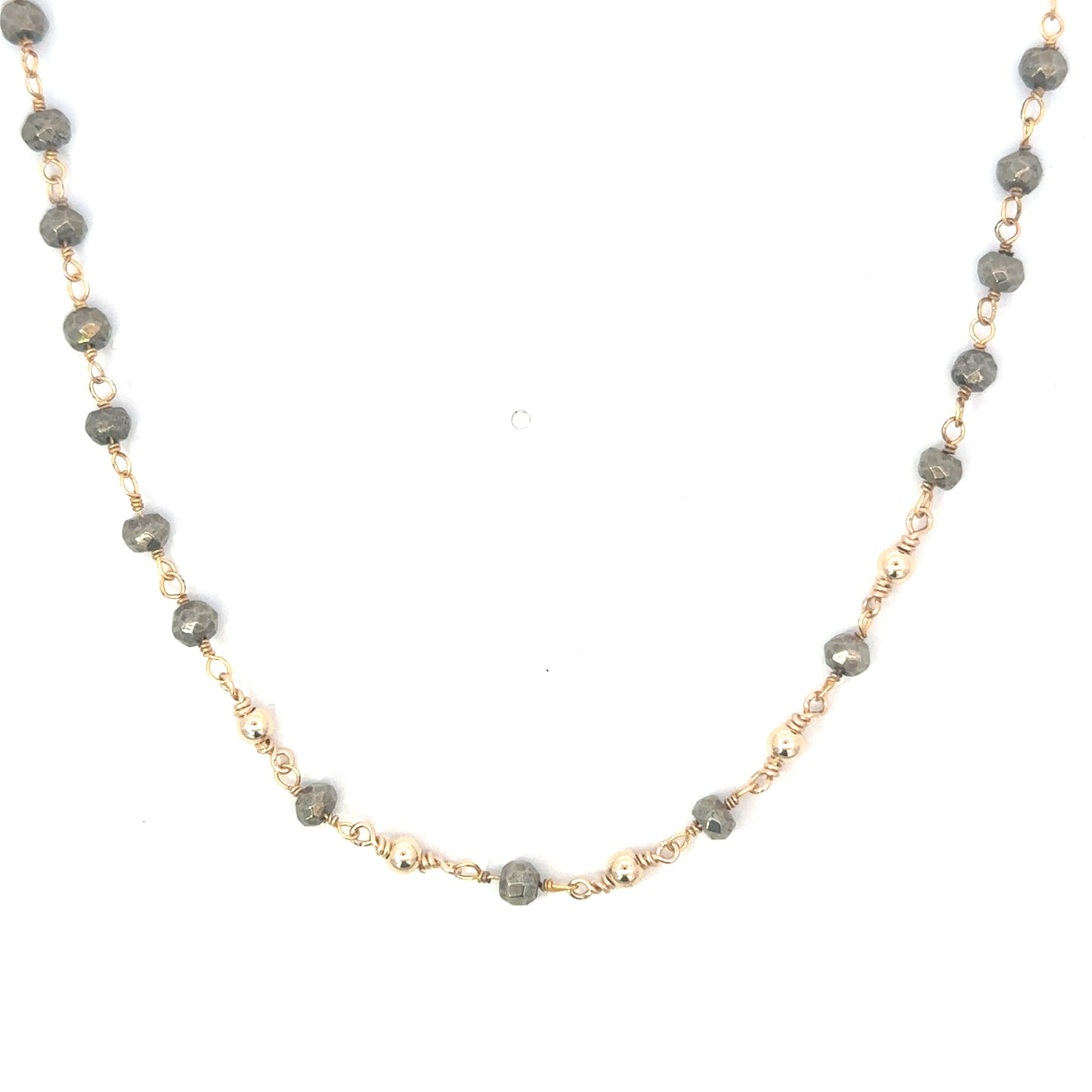 Pyrite Rosary Chain with 5 Gold Balls
