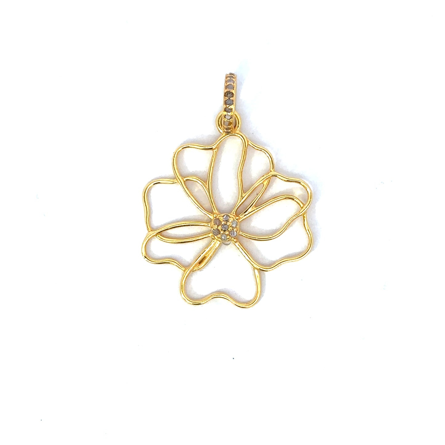Vermeil Open Flower Pendant with Diamond Center
