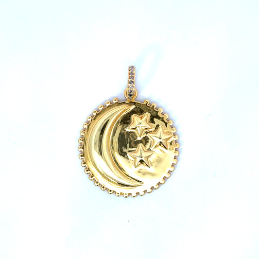Vermeil Moon and Star Puffy Disc Pendant