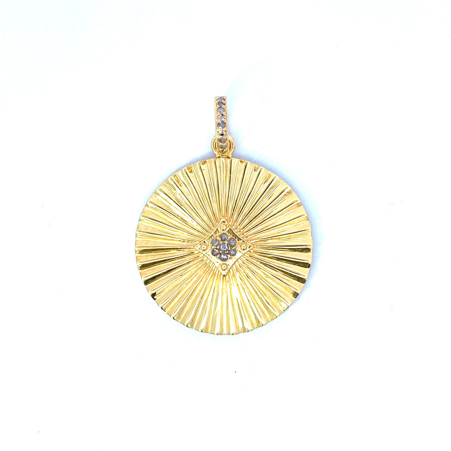 Vermeil Fluted Disc Pendant with Diamond Center