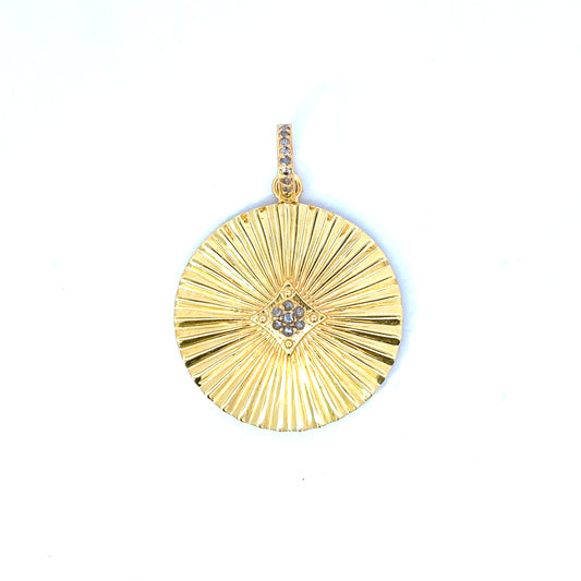 Vermeil Fluted Disc Pendant with Diamond Center