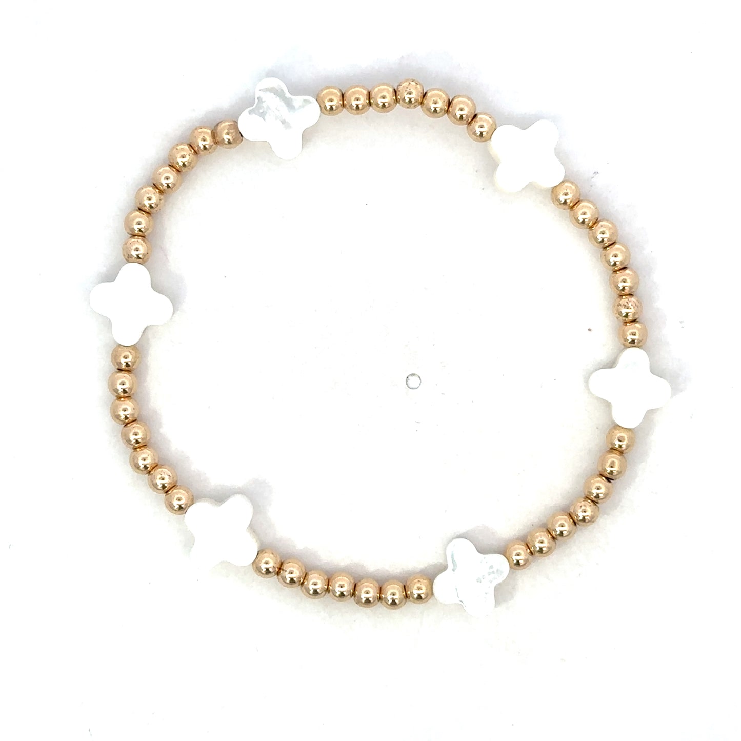Gold Filled Bead Bracelet with WMOP Clover Accents