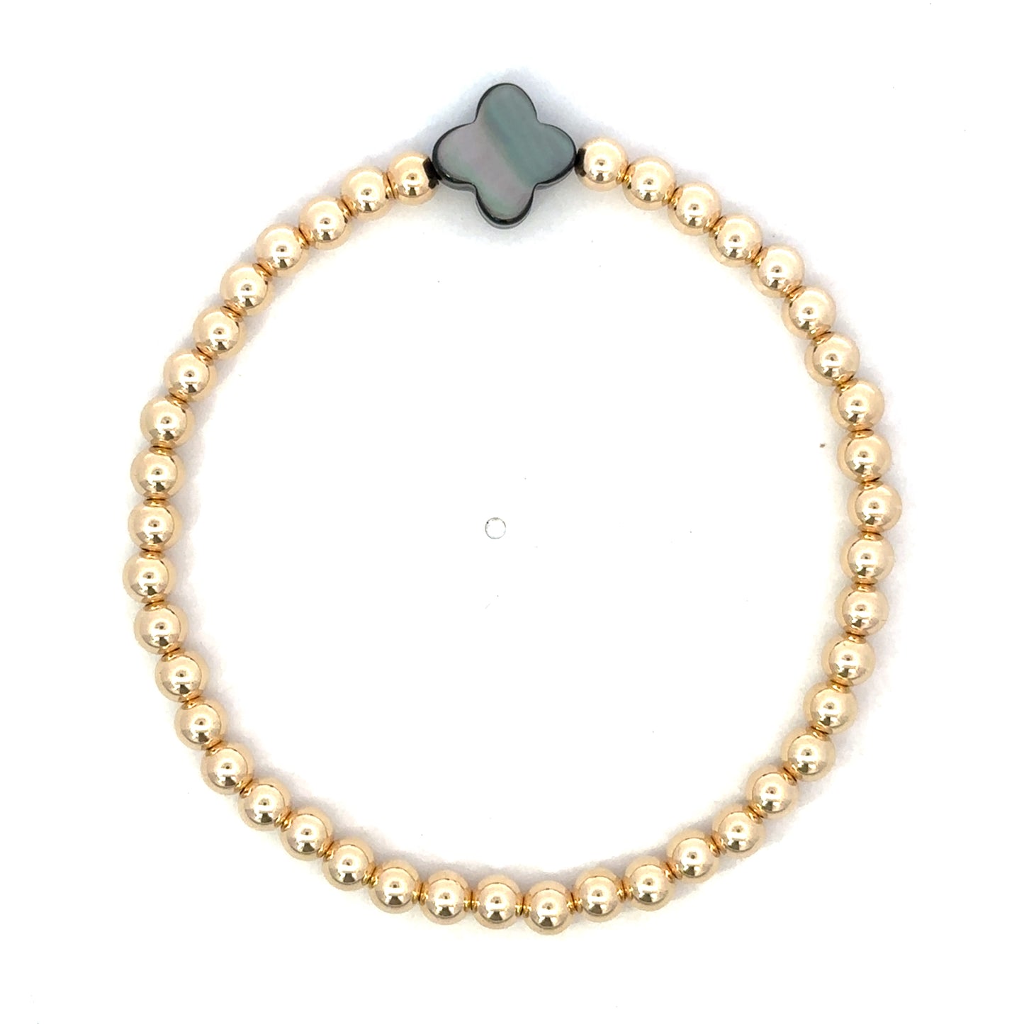 Gold Filled Bead Bracelet with Single Black MOP Clover