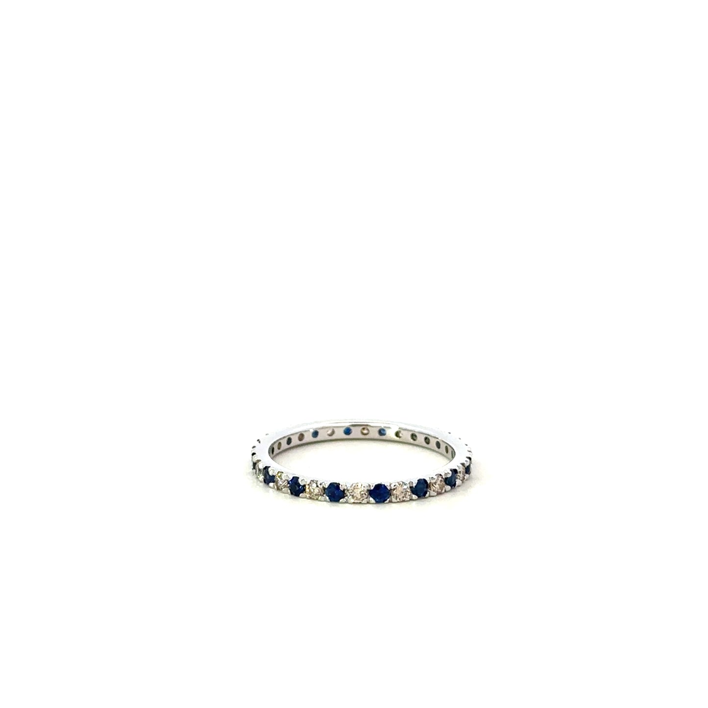 Unoxidized Sterling Silver, Diamond, and Blue Sapphire Band