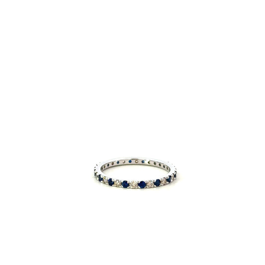 Unoxidized Sterling Silver, Diamond, and Blue Sapphire Band
