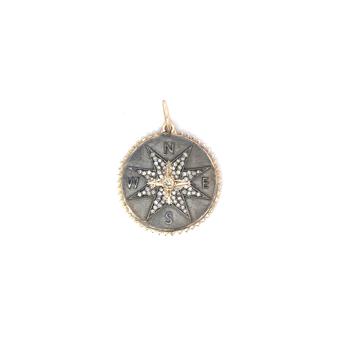 Mixed Metal Compass Pendant with Pave Accents