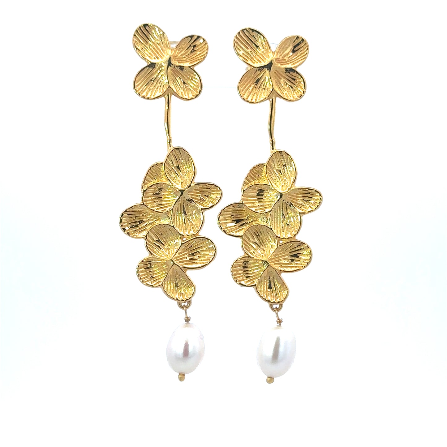 Vermeil Textured Hydrangea Earring with Pearl Drop