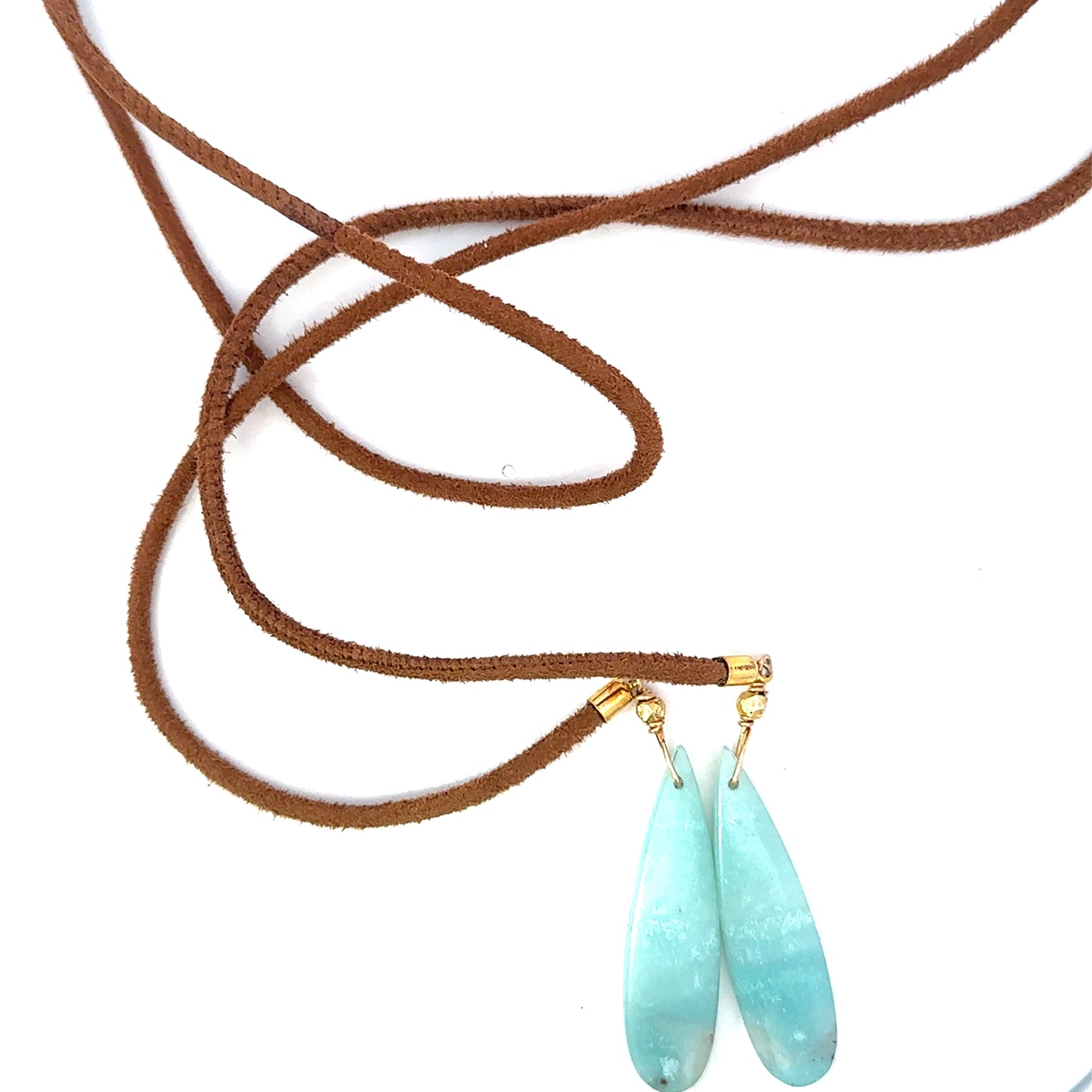 Teal Agate and Camel Leather Bolo Lariat