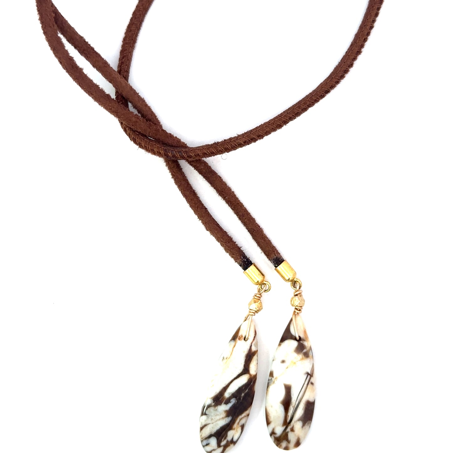 Ivory Agate and Brown Leather Bolo Lariat