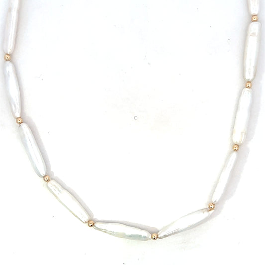 White Tube Pearl Necklace with GF Accents