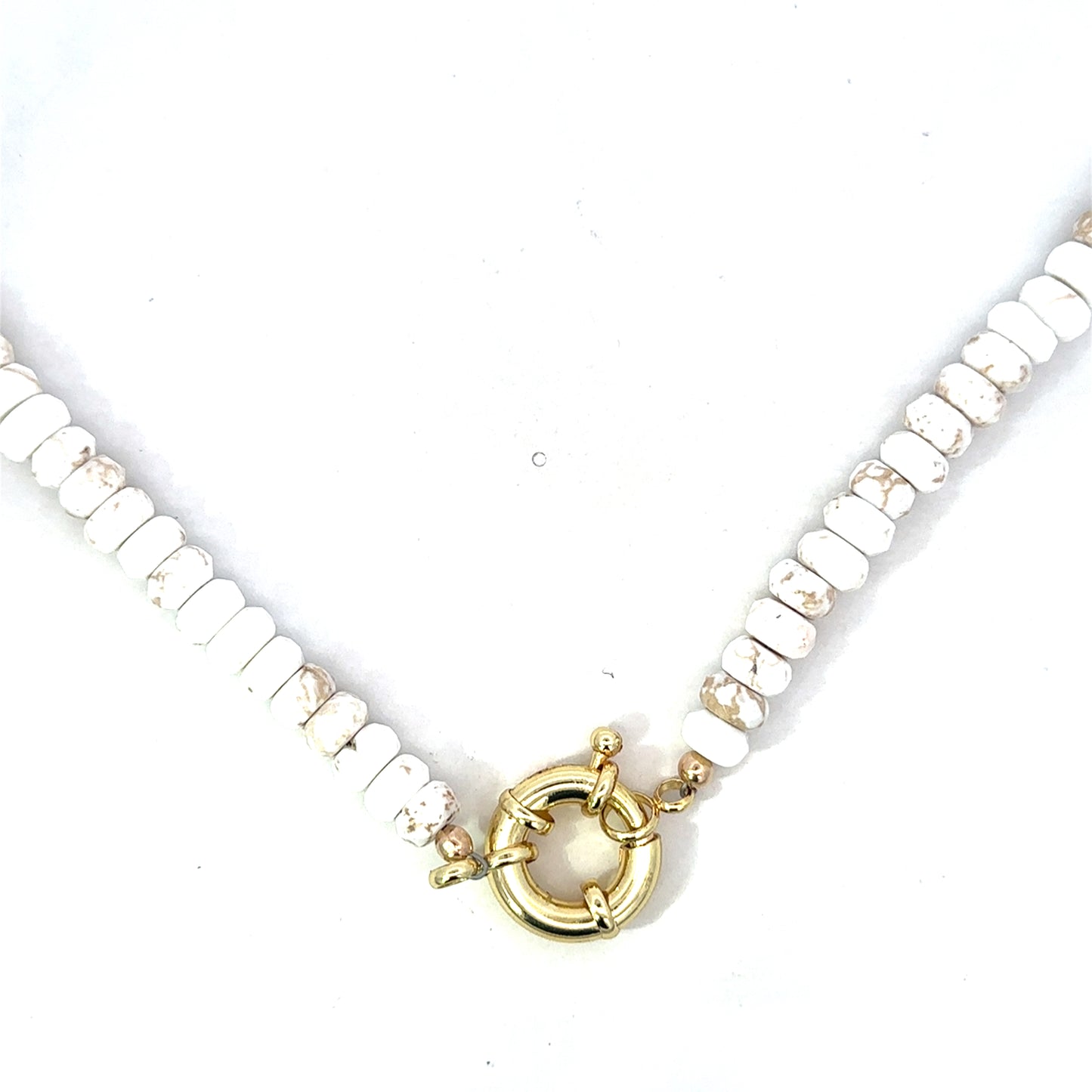 Faceted White Turquoise Necklace with Medium Mariner Clasp