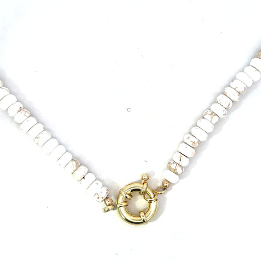 Faceted White Turquoise Necklace with Medium Mariner Clasp
